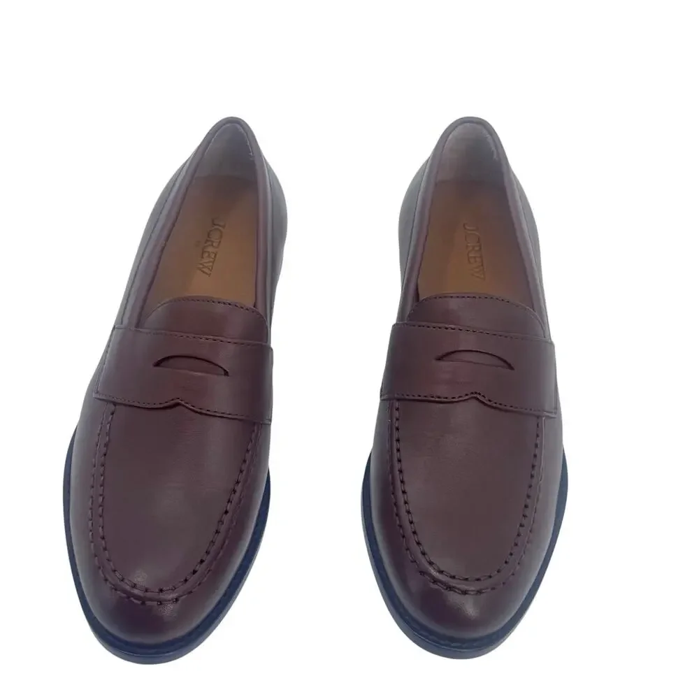 J. Crew Men's Penny Loafers Shoes Comfort Leather Burnished Brown Size 9 NWOB